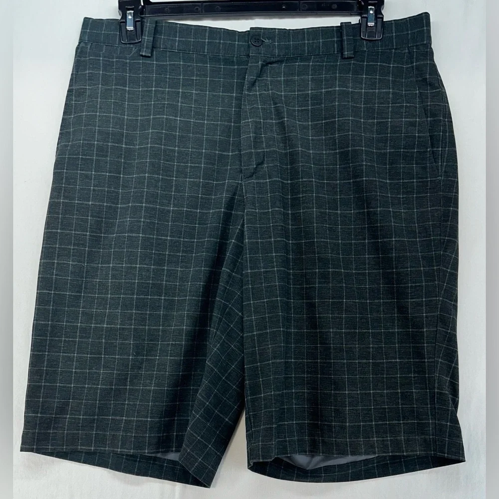 Nike Golf Tour Performance Dri-Fit Plaid‎ Shorts Black Gray Mens Size 34 (36